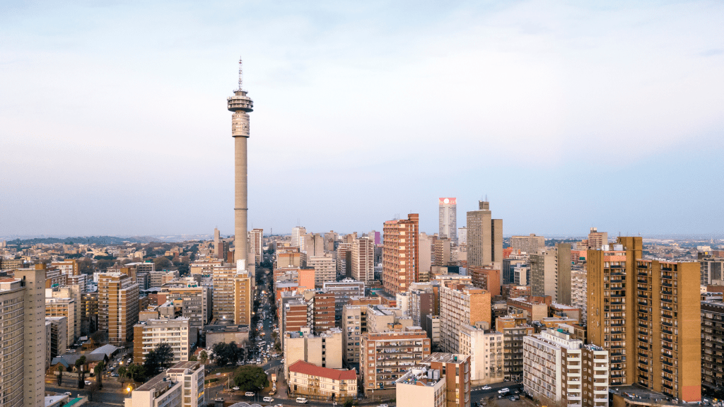 Johannesburg city skyline showing urban infrastructure challenges in South Africa.