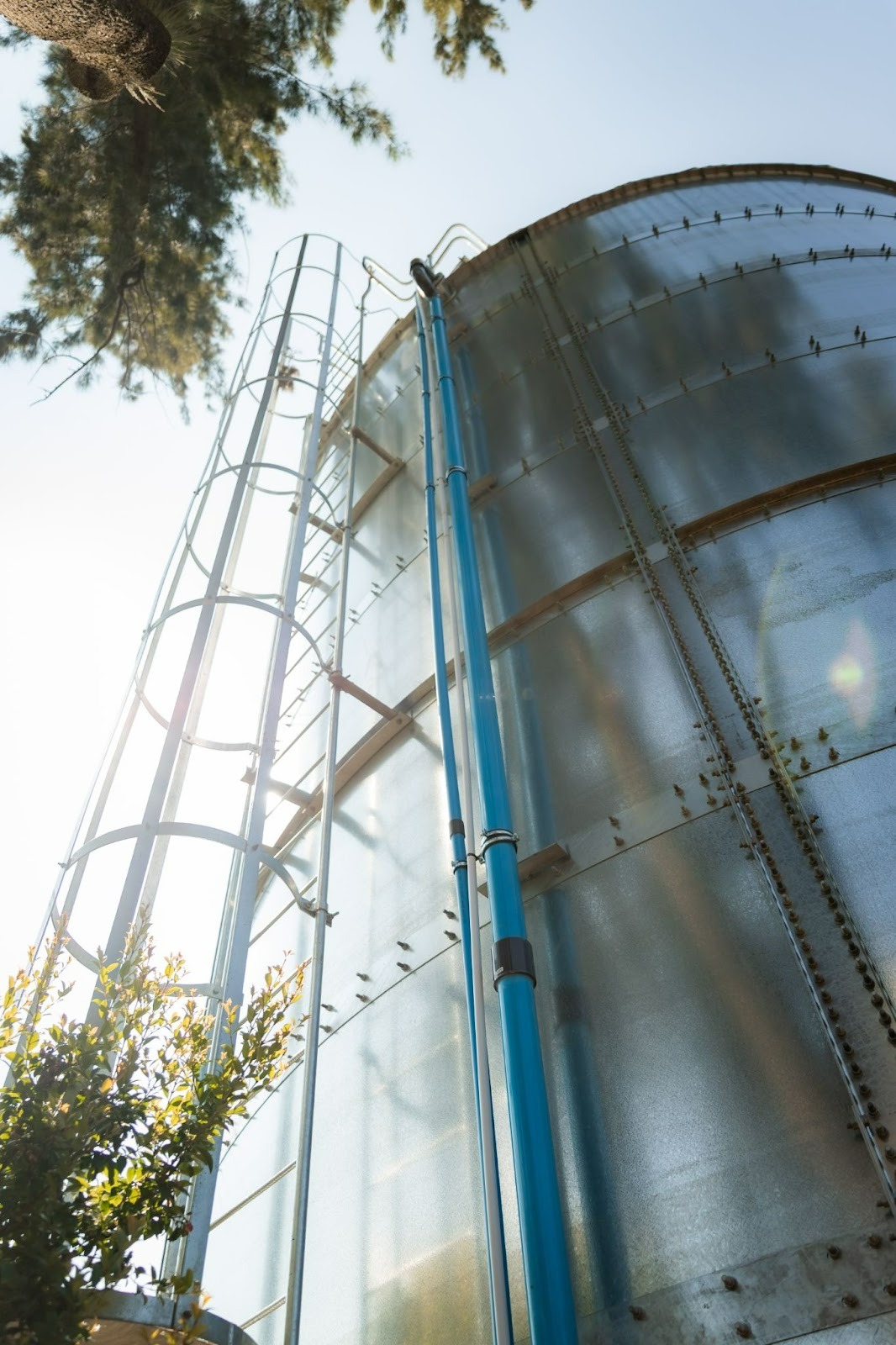Steel tank ladder closeup