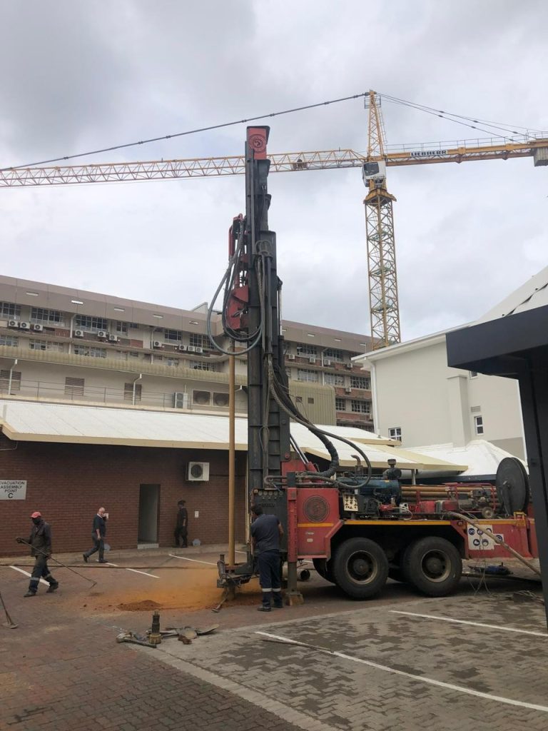 Drilling rig operating at a Medical Facility in Pretoria during installation of the compliant healthcare water management system.